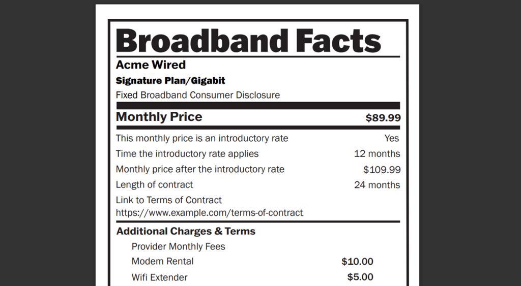 consumer broadband label sample