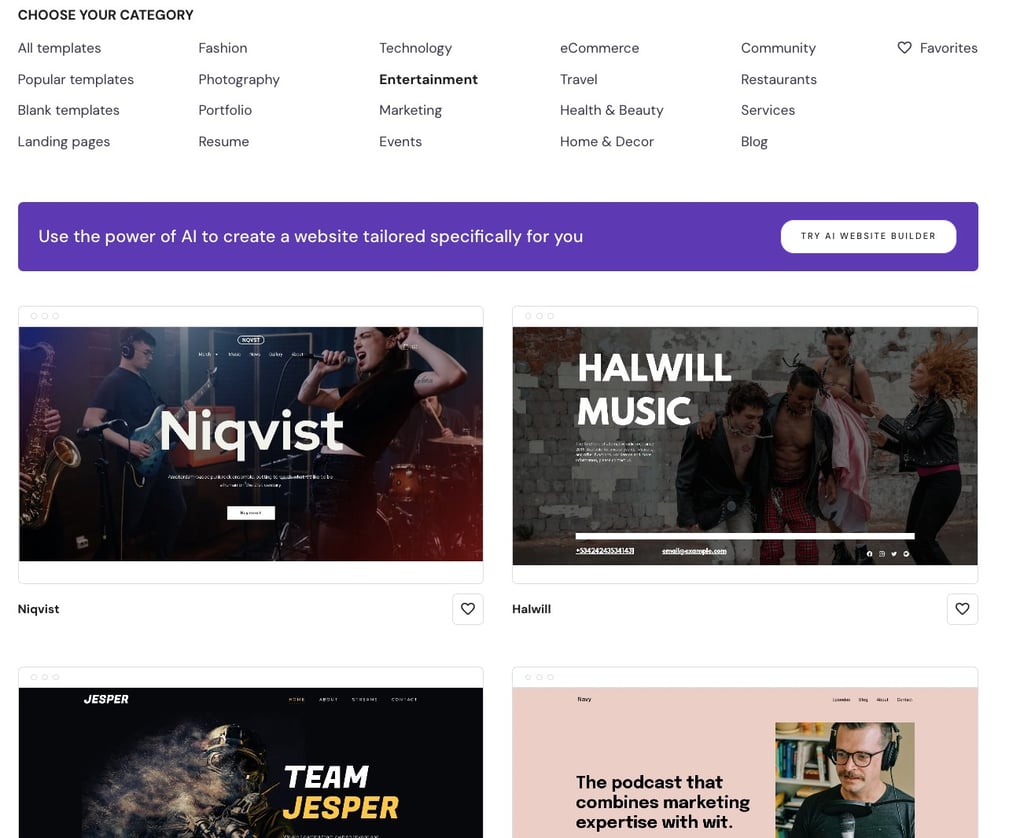 hostinger templates for musicians