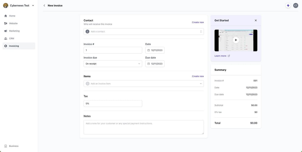 Create new invoice