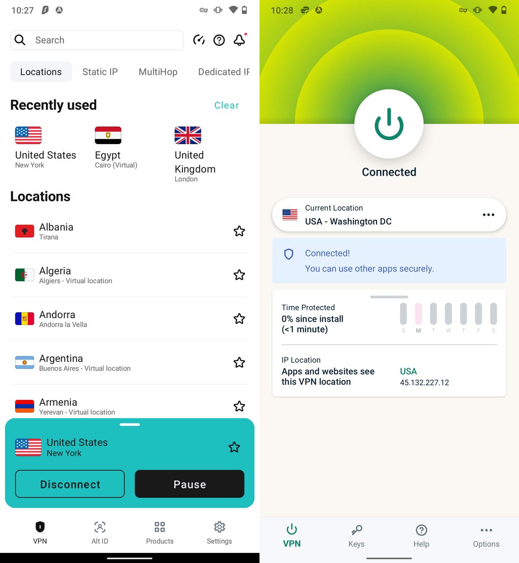 Surfshark and ExpressVPN Android apps