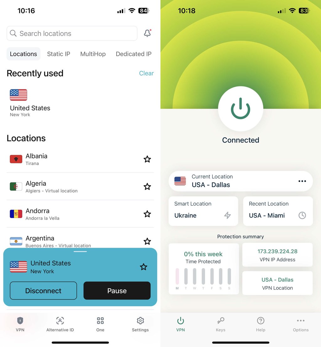 Surfshark and ExpressVPN iOS apps