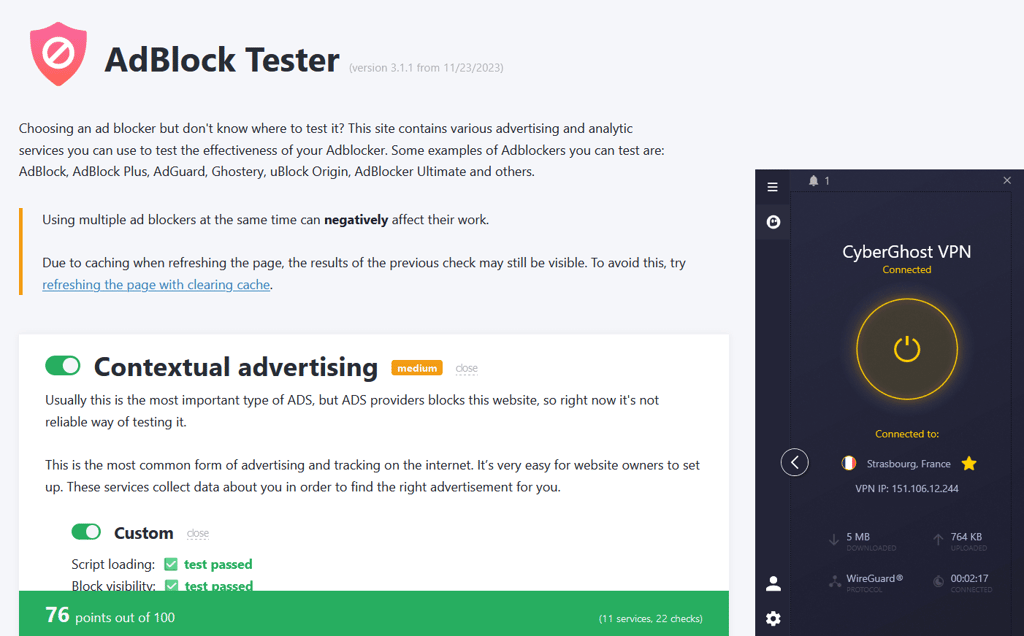 CyberGhost AdBlock Tester