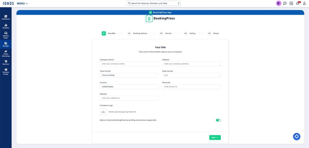 IONOS builder BookingPress