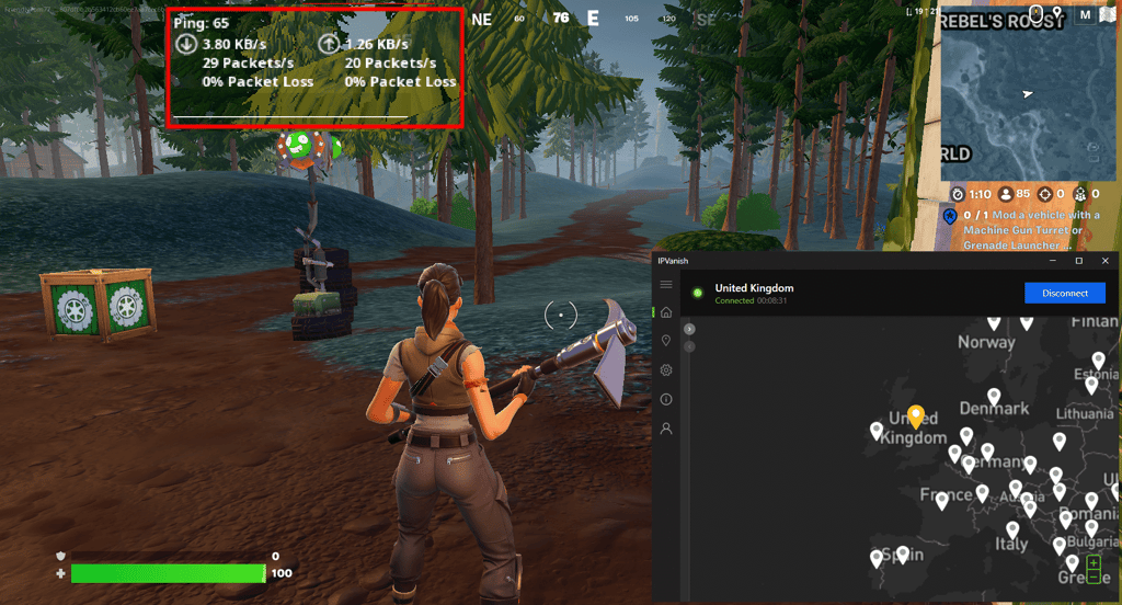 IPVanish Fortnite ping