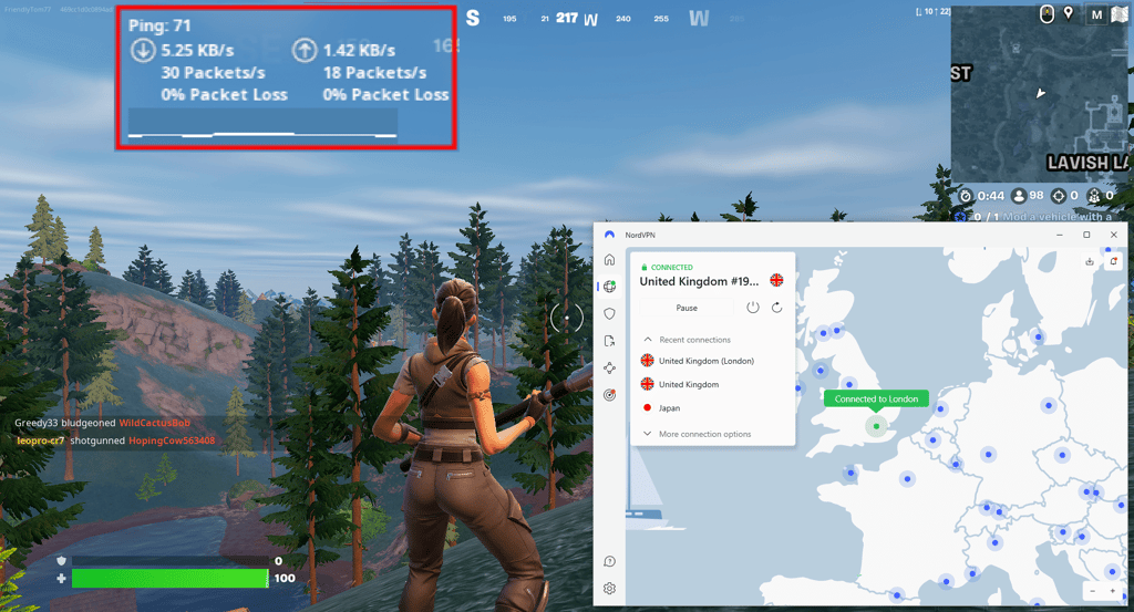 NordVPN Fortnite ping