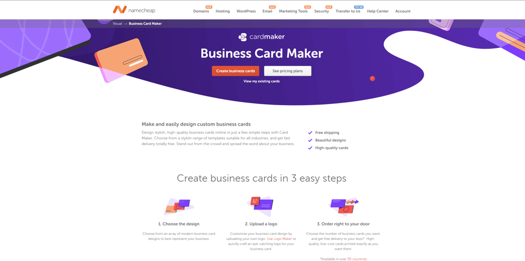 Namecheap paid business card maker