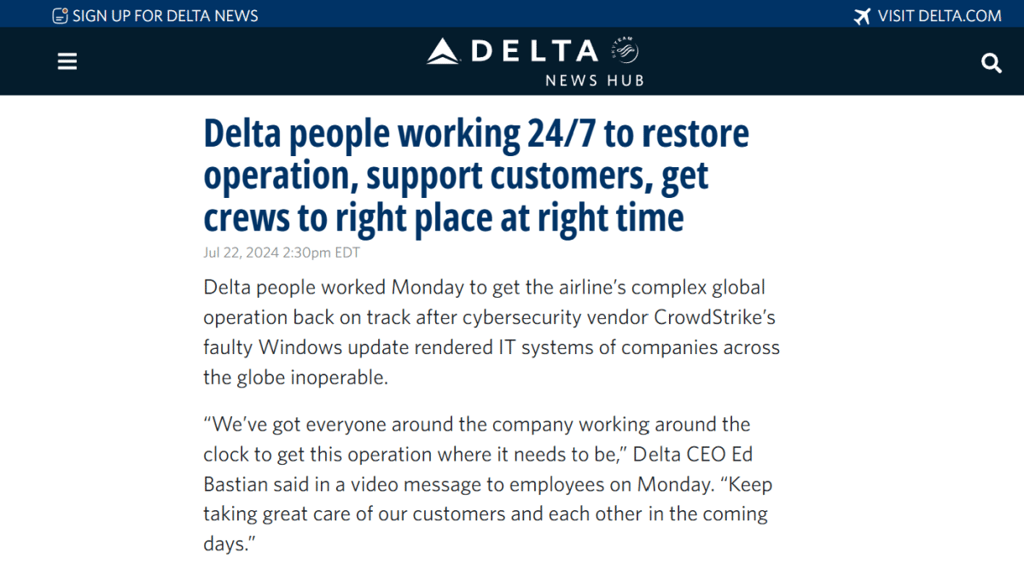 Delta CrowdStrike recovery update