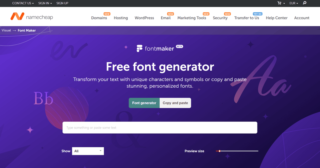 namecheap free font generator