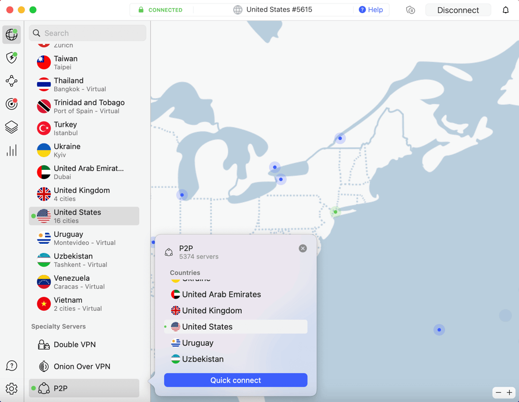 NordVPN review P2P servers screenshot