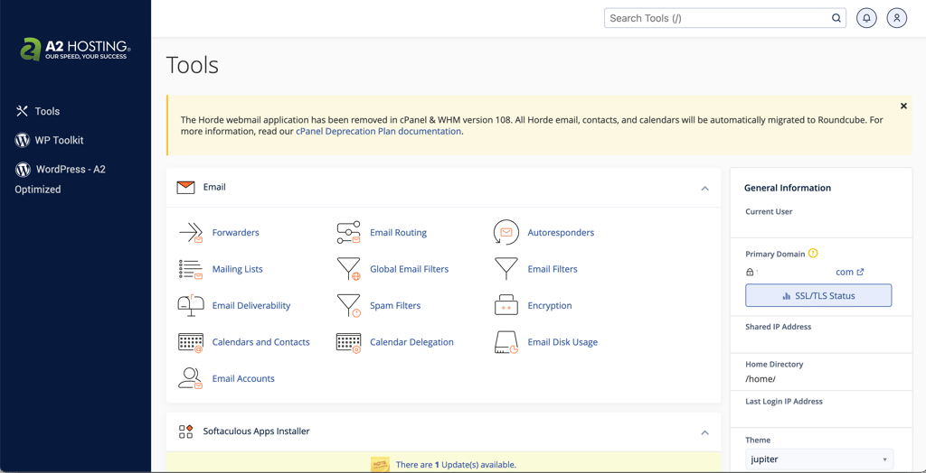 A2 Hosting control panel