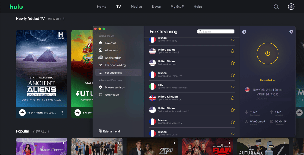 CyberGhost bypasses Hulu geo-restriction