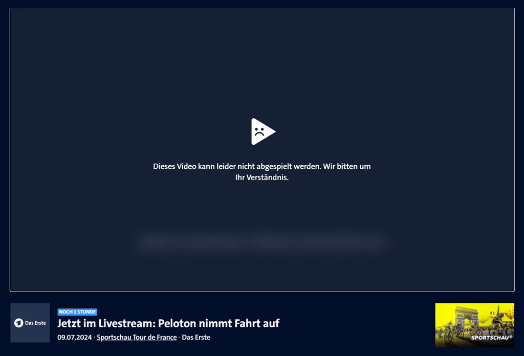 Deutsches TV Geoblocking-Fehlermeldung