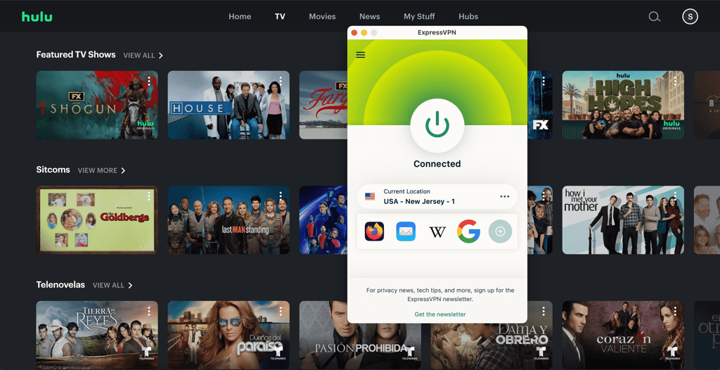 ExpressVPN bypasses Hulu geo-restriction