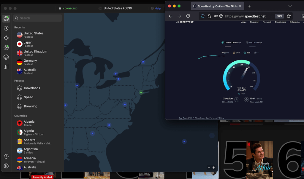 Process of VPN testing on Netflix