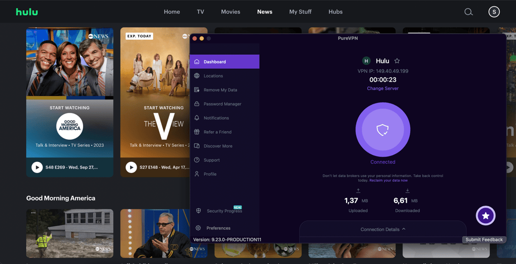 PureVPN bypasses Hulu geo-restriction