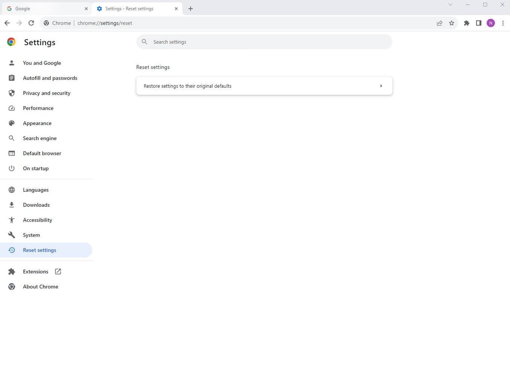 Reset setting on your Google Chrome