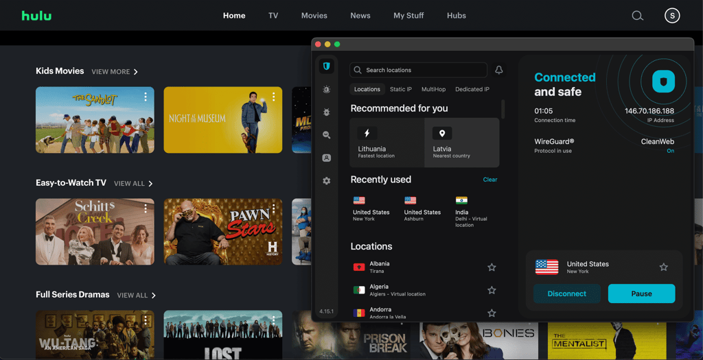 Surfshark bypasses Hulu geo-restriction