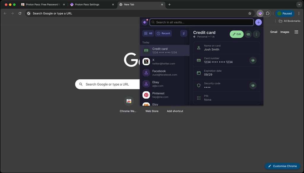 Proton Pass browser extension interface