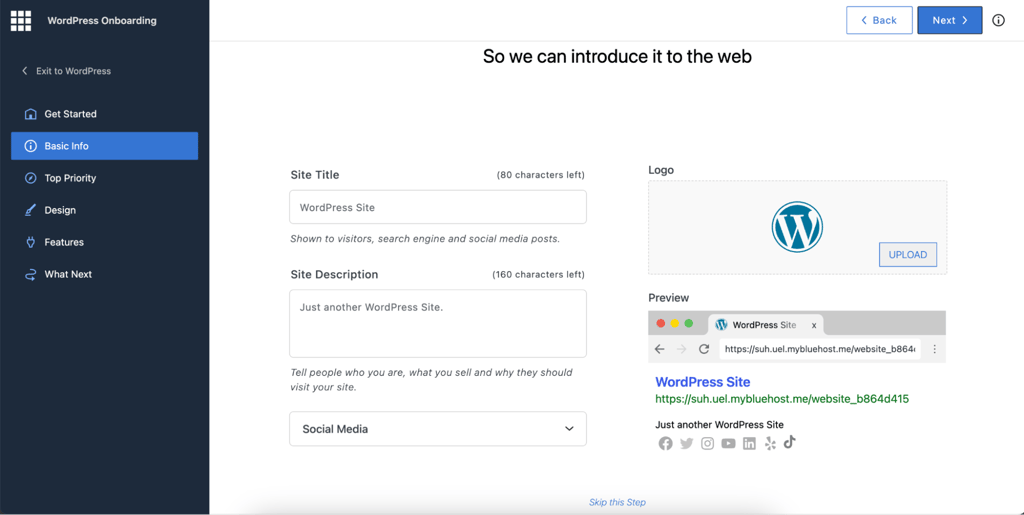 bluehost wordpress info