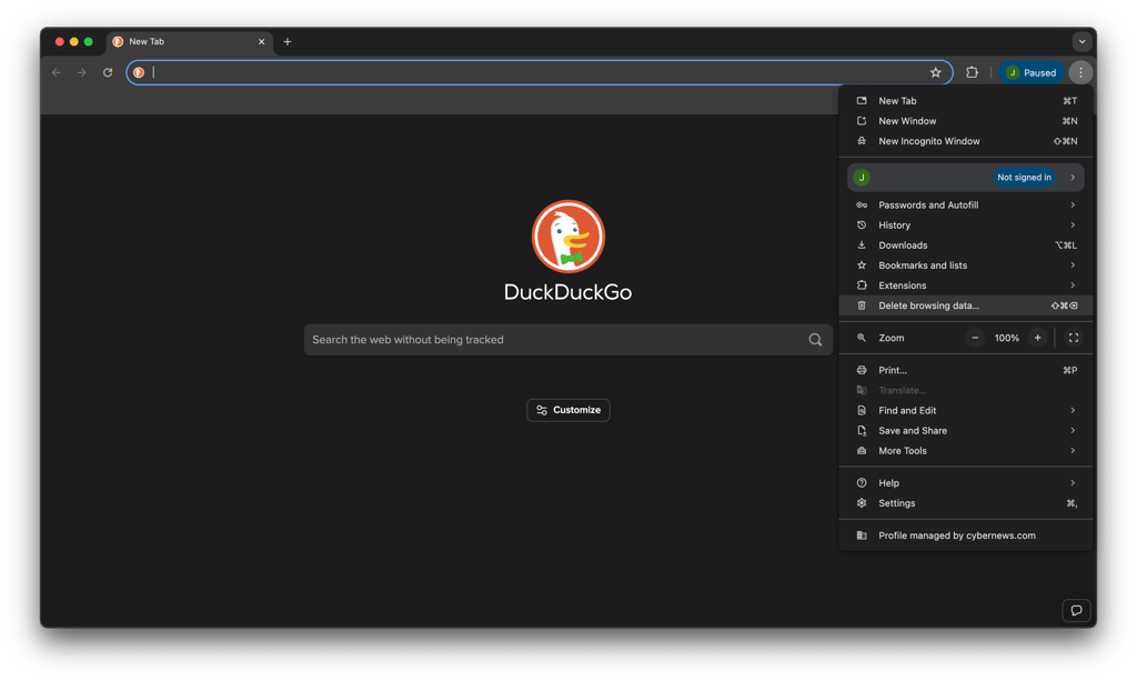 Chrome delete browsing data