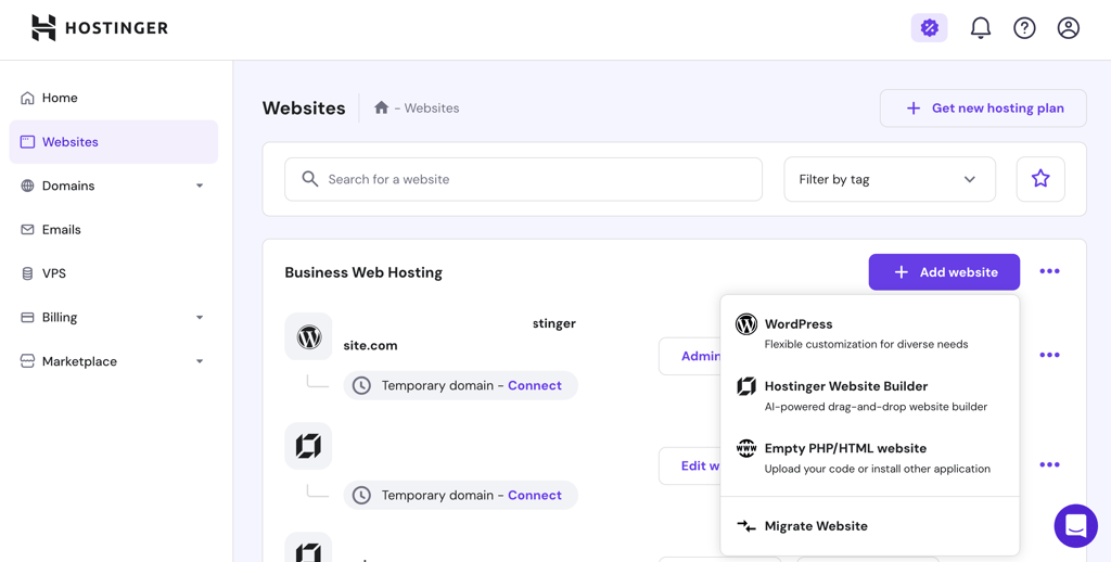 hostinger-dashboard-websites