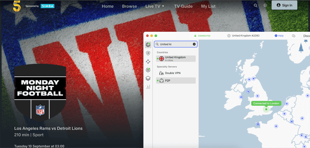 monday night football with a vpn