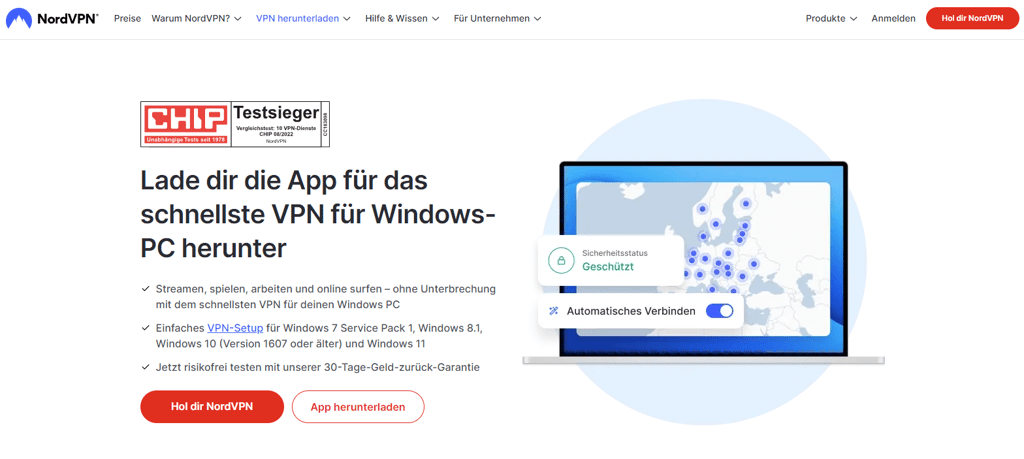 NordVPN website for Germany