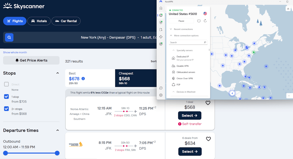 nordvpn skyscanner bali us server