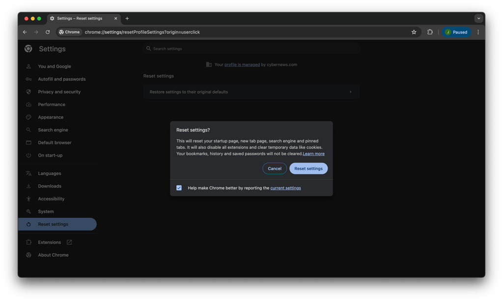Restoring to default settings