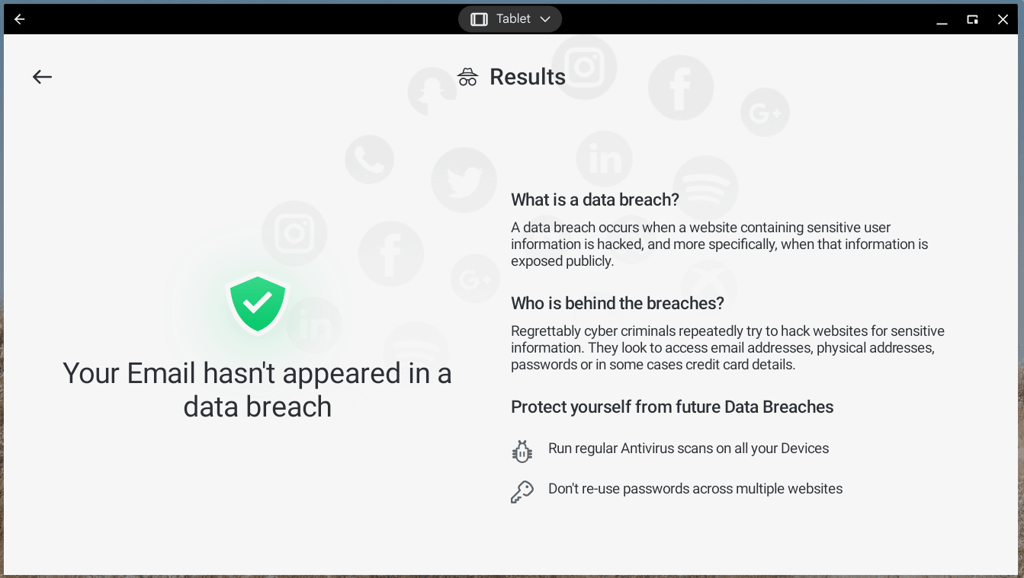 TotalAV's breach scan feature