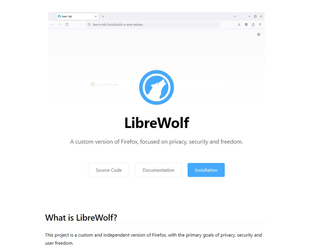 LibreWolf browser homepage