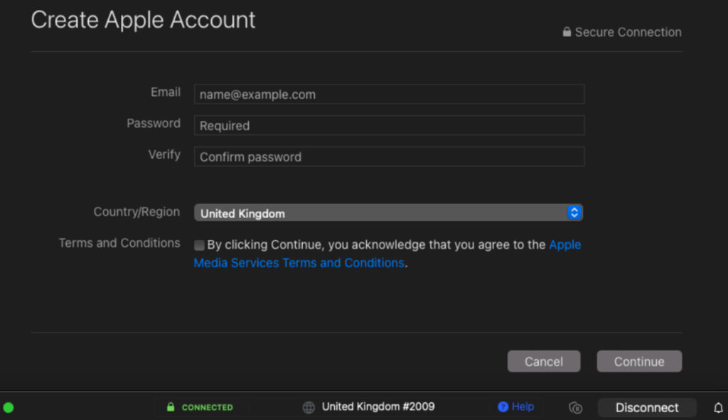 Apple UK account creation