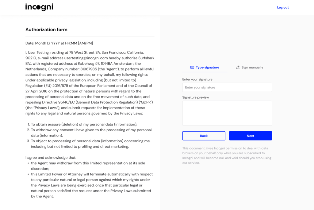 Authorization form