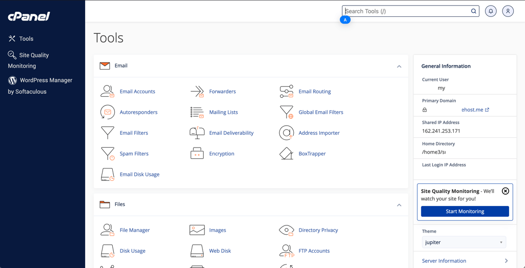 Bluehost cPanel control panel