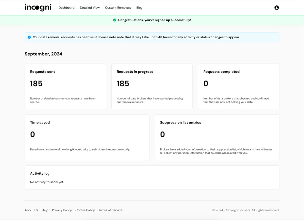 check incogni dashboard