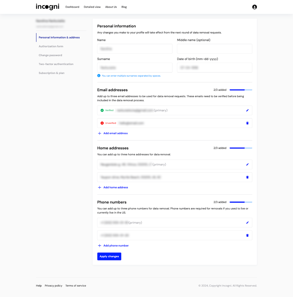 create profile incogni