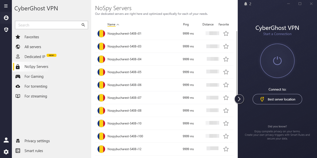 cyberghost specialty servers