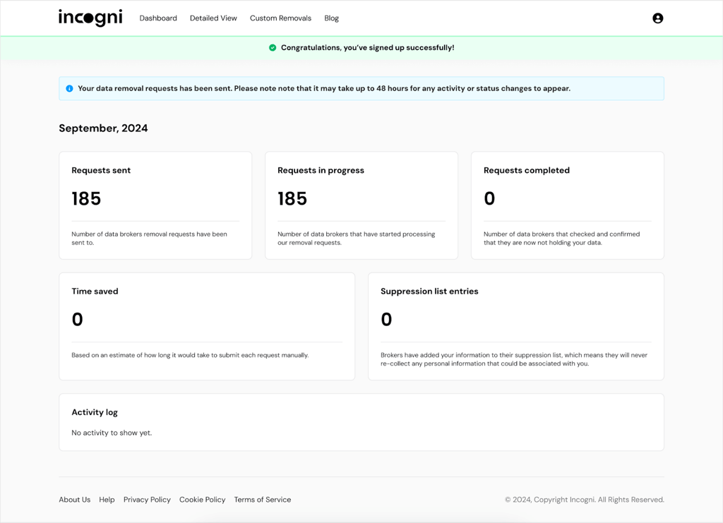 data removal requests incogni
