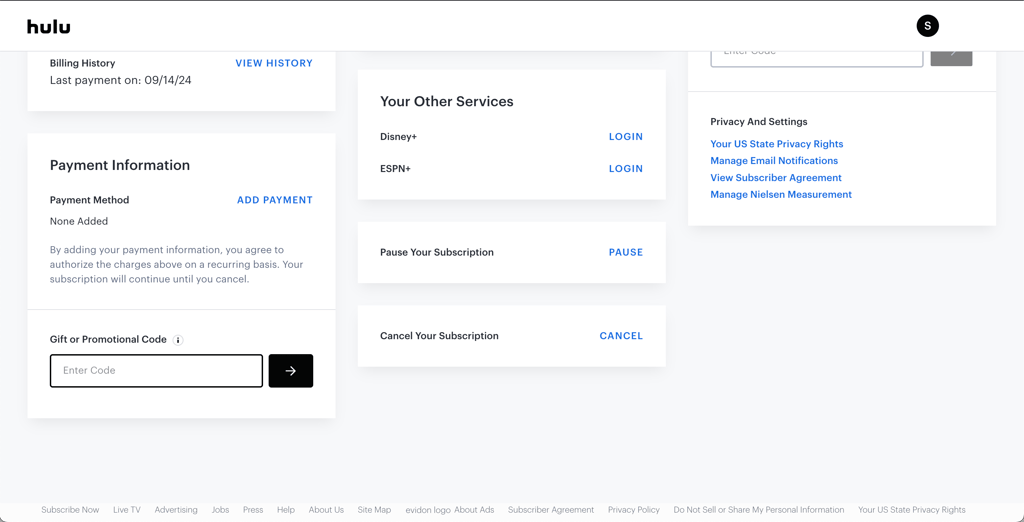 Hulu gift card account