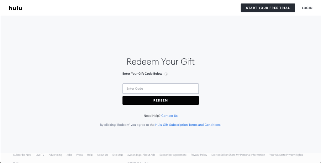 Hulu gift card link