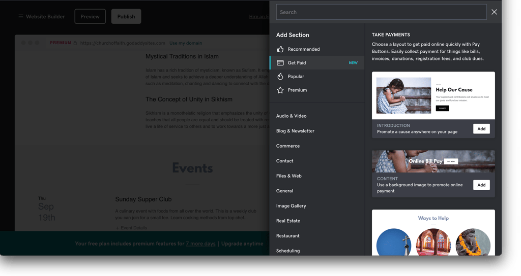 GoDaddy website builder tools
