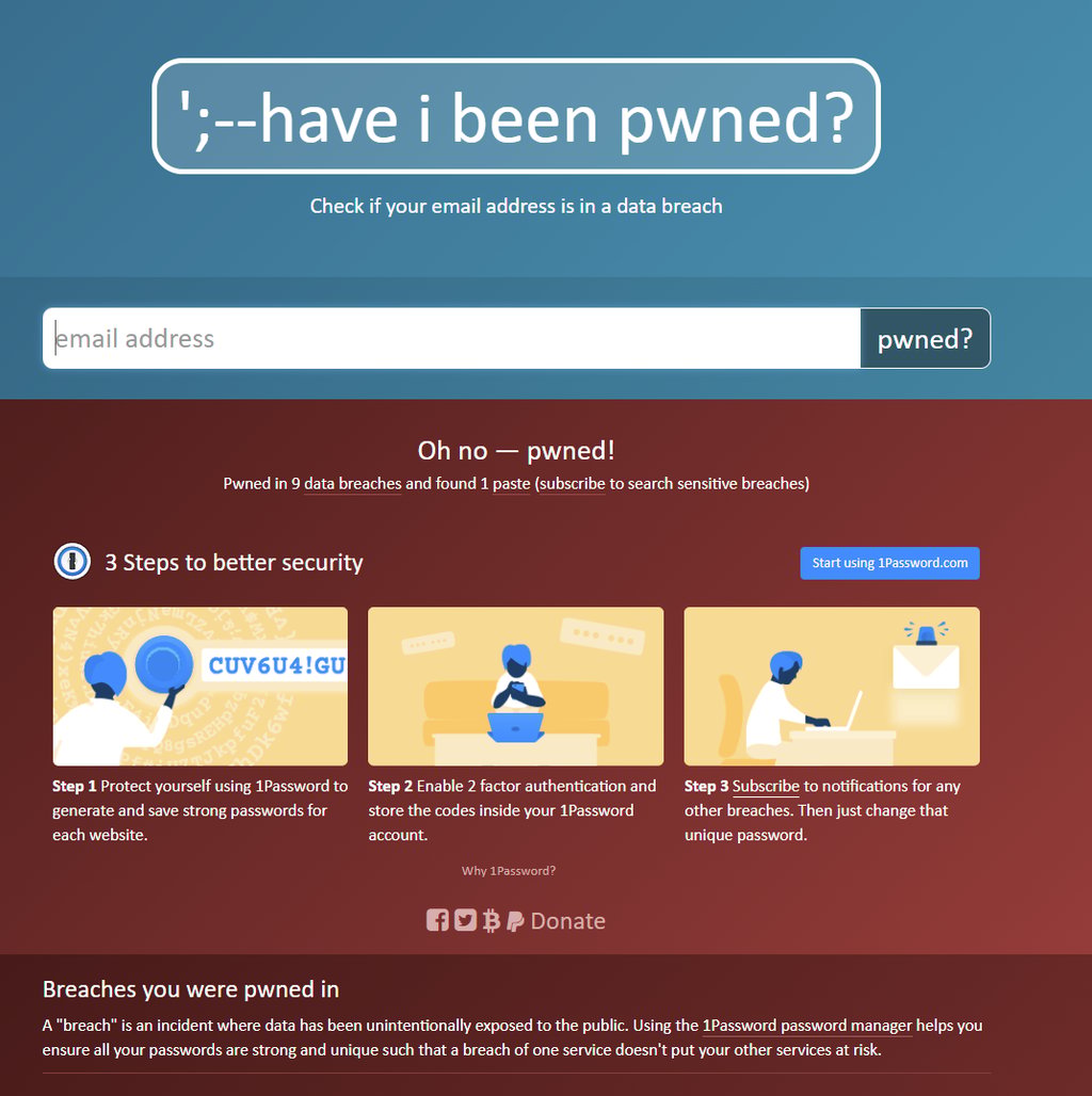 Have I been Pwned website telling me that I've been pwned