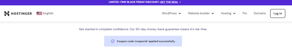 Hostinger Black Friday discount applied