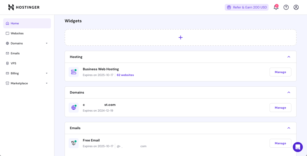Hostinger hPanel interface