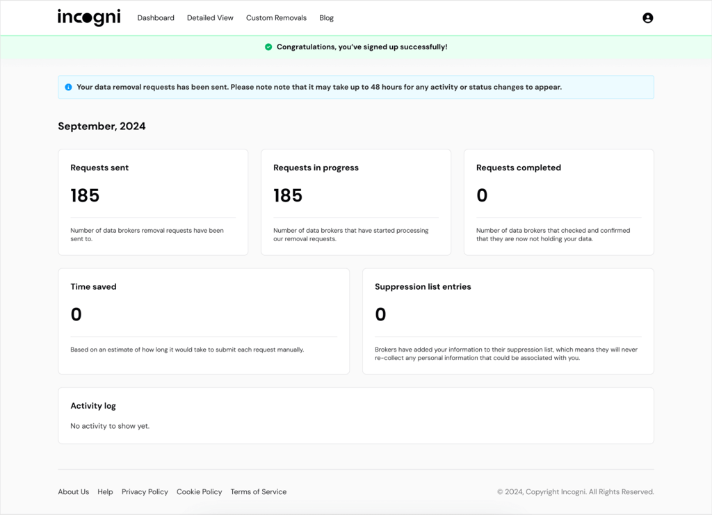 Incogni dashboard