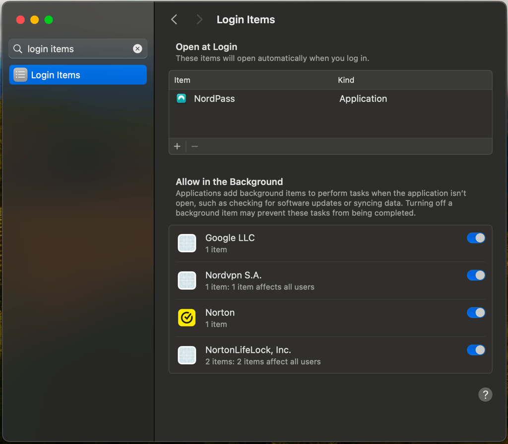 login items mac
