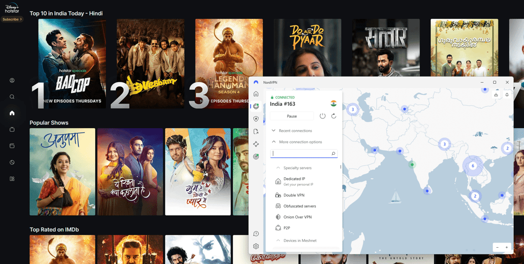 Disney+ Hotstar accessed from UK with NordVPN