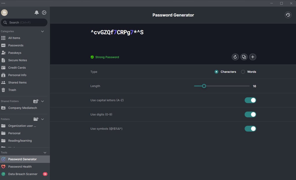 NordPass password generator creating a strong password