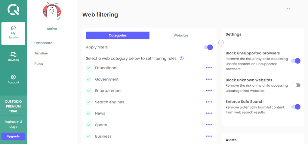 qustodio web filtering