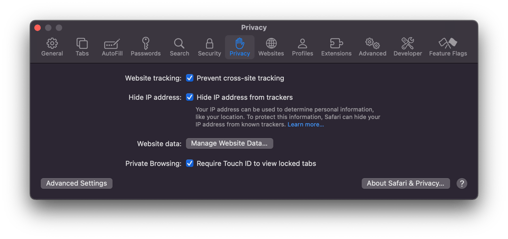 Safari privacy tab